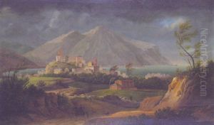 An Italianate Coastal Landscape With A Horseman And A Shepherd And His Flock On A Track, A Town Beyond