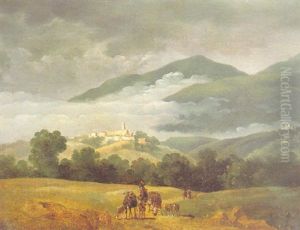 Paysans Dans Un Paysage De Montagne by Jean Joseph Xavier Bidault