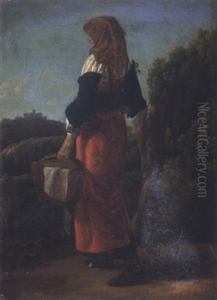 A Young Italian Peasant Woman In A Landscape - view 1