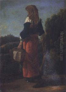 A Young Italian Peasant Woman In A Landscape by Jean Joseph Xavier Bidault