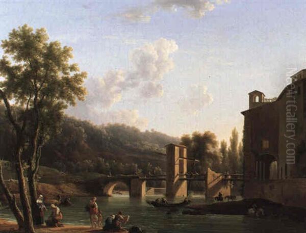 Landscape With A View Of The Bridge At Sora by Jean Joseph Xavier Bidault