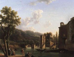 Landscape With A View Of The Bridge At Sora by Jean Joseph Xavier Bidault