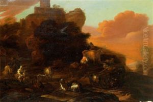 Italienskt Landskap Med Herdar Och Djur by Cornelis de Bie