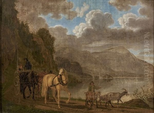 Landschaft Am See Mit Pferdewagen - view 1
