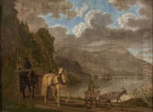 Landschaft Am See Mit Pferdewagen by Emanuel Rudolf Biedermann