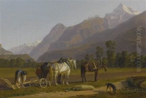 Landscape With Ploughmen And Horses In The Canton Of Valais by Johann Jakob Biedermann