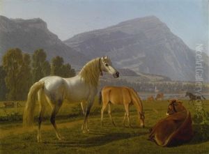 Alpine Landscape With Horses