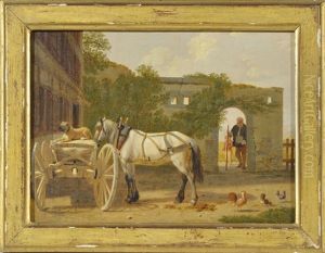 Cour De Ferme Avec Attelage, Animaux Et Paysans by Johann Jakob Biedermann
