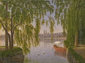 Blick Vom Linken Seeufer Auf Die Stadt Zurich Und Das Grossmunster
