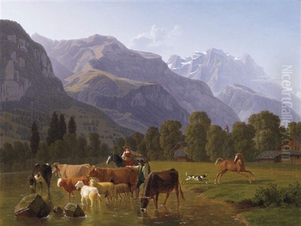 Blick Von Oberhalb Schattdorf (kt. Uri) Richtung Uri-rotstock Mit Kirchspitze Der Stiftskirche Schattdorf - view 1
