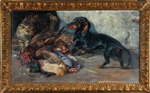 Katze Und Dackel Mit Erlegtem Federvieh by Hermine Biedermann-Arendts