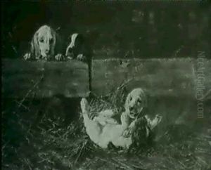 Zwei Tollende Spanielwelpen Werden Von Drei Weiteren Beobachtet by Hermine Biedermann-Arendts