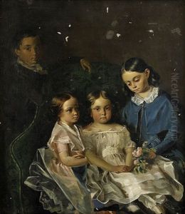 Portrait Of Four Young Children by Biedermeier School