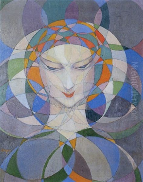 Tete De Femme De Face Sur Fance De Rosaces - view 1