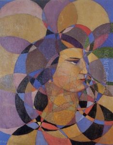 Tete De Femme, Profil Droit, Sur Fond De Rosaces