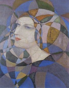 Tete De Femme, Profil Gauche, Sur Fond De Rosaces