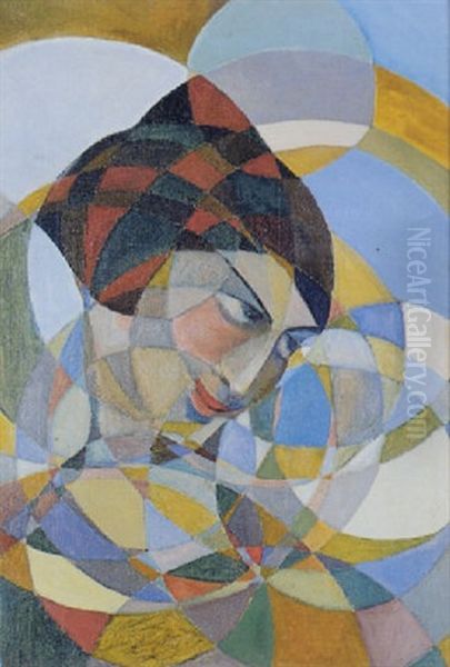 Tete De Femme Penchee, Profil Droit, Sur Fond De Rosaces - view 1