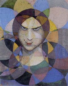 Tete De Femme Sur Fond De Rosaces by Boleslas Biegas