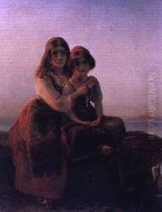 Madchen An Der Kuste Vor Neapel by Karl August Bielchowski