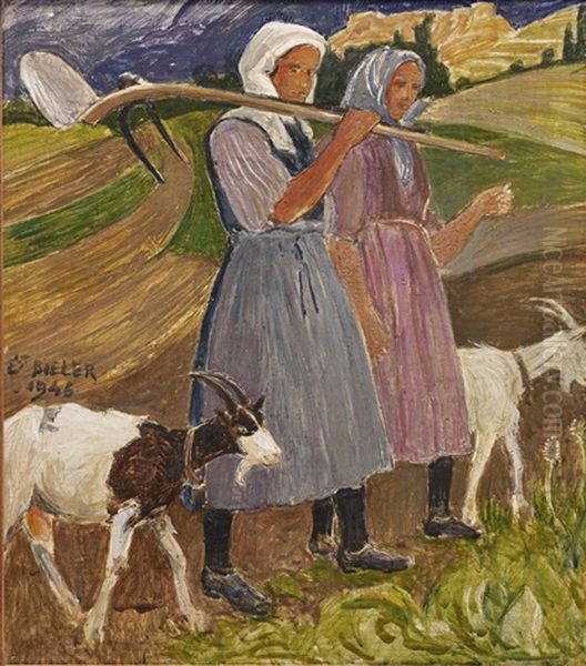 Deux Paysannes Avec Chevres - view 1