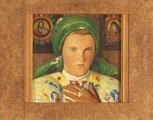 Portrait De Jeune Valaisanne Au Foulard Et Au Collier by Ernest Bieler