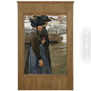 Deux Valaisannes Au Paysage D'hiver (two Women From The Valais In A Winter Landscape)