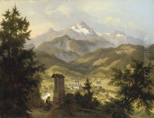 View Of Berchtesgarden And The Watzmann, Bavaria by Eduard Karl Biermann