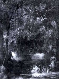 Fluslauf Mit Frauen Und Kinder Beim Baden by Eduard Karl Biermann