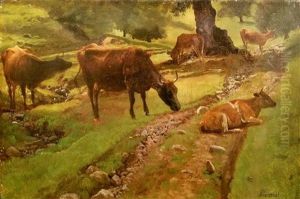 Cows In A Landscape by Albert Bierstadt