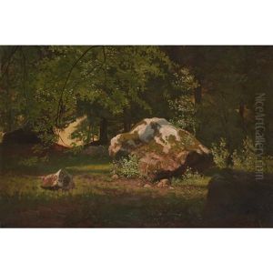 Rock And Forest Study by Albert Bierstadt