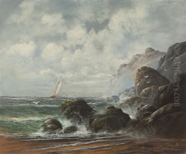 Rocky Coastal With Sailboat - view 1