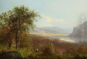 Hudson River Landscape Scene With Figure by Albert Bierstadt