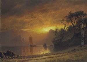 Lake In Moonlight by Albert Bierstadt