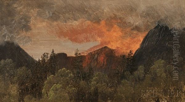 White Mountain View With Red Glow Of Fire Or Reflected Light - view 1
