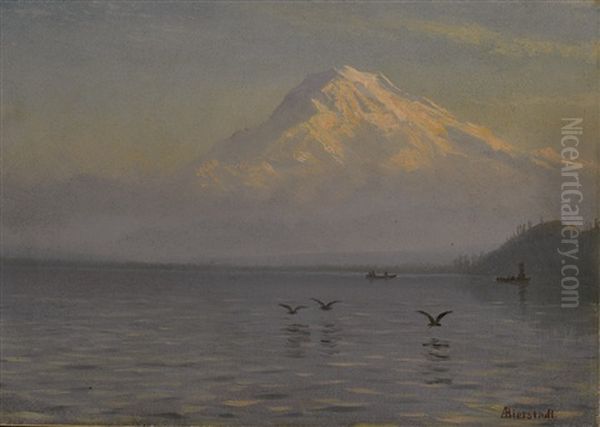 View Of Mount Rainier With Fishermen - view 1