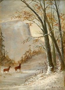 Deer In Snow by Albert Bierstadt