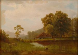 Landscape Of Cottage by Albert Bierstadt