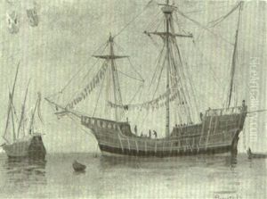 Two Ships, The "santa Maria" by Albert Bierstadt