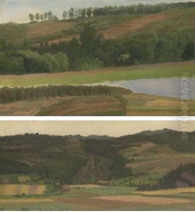 Landscape With Pond, Westphalia, Germany (+ Fields And Valley, Westphalia, Germany, Smaller; 2 Works) by Albert Bierstadt