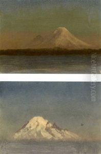 Snow-capped Mountain At Twilight (+ Snow-capped Mountain; Pair) by Albert Bierstadt