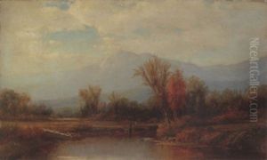 Expansive Landscape With Mountain And Figure Near Stream by Albert Bierstadt