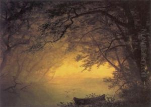 Canoe By The Edge Of The River by Albert Bierstadt
