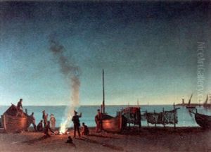 Fisherman By Campfire by Albert Bierstadt