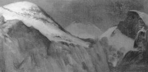 Snow-capped Mountains - Yosemite Valley, California by Albert Bierstadt