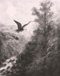Eagle Soaring In A Mountain Landscape by Albert Bierstadt