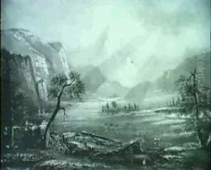 Expansive Landscape With An Indian Camp by Albert Bierstadt