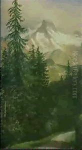 Landscpae With Snow Capped Mountains by Albert Bierstadt