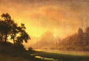 Western Landscape At Sunset by Albert Bierstadt