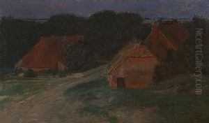 Abendfrieden. Bauernhauser Im Abendlicht