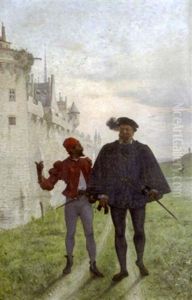 Gentilhomme Et Son Page Devant Un Chateau by Marie Gabriel Biessy